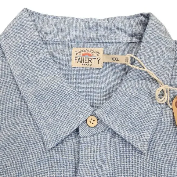 NWT Faherty Shirt Mens XXL Blue Linen Palma Short Sleeve Coastal Casual Nautical - Picture 5 of 11
